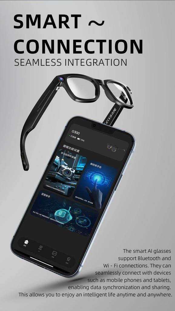 ERVPES G300 AI Smart Glasses 800MP HD Camera Bluetooth Call Voice Assistant Control Smart Glasses