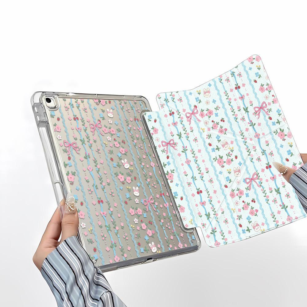 Applicable To iPad Pro11 Lace Flower Fold Sticker Flat Protective Case Acrylic iPad 13 Inch Simple All-Inclusive