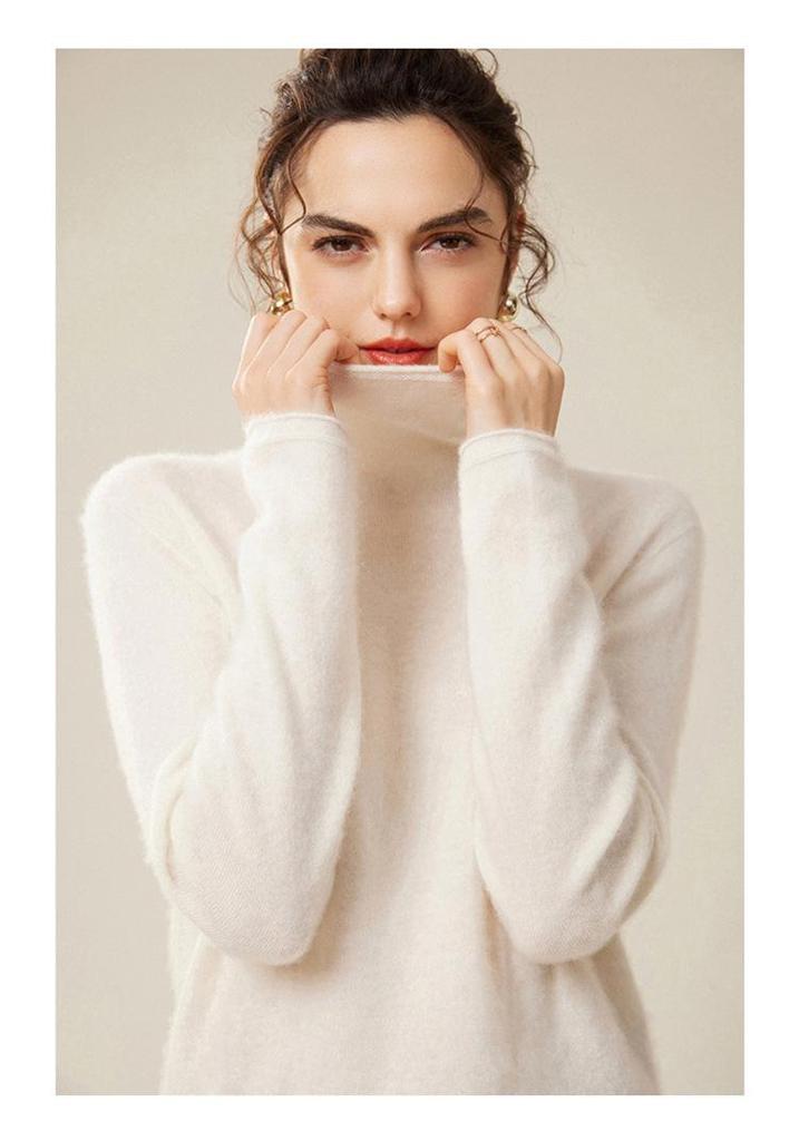 Women's High Neck Loose Fit 100% Pure Cashmere Sweater - Warm Knit Pullover