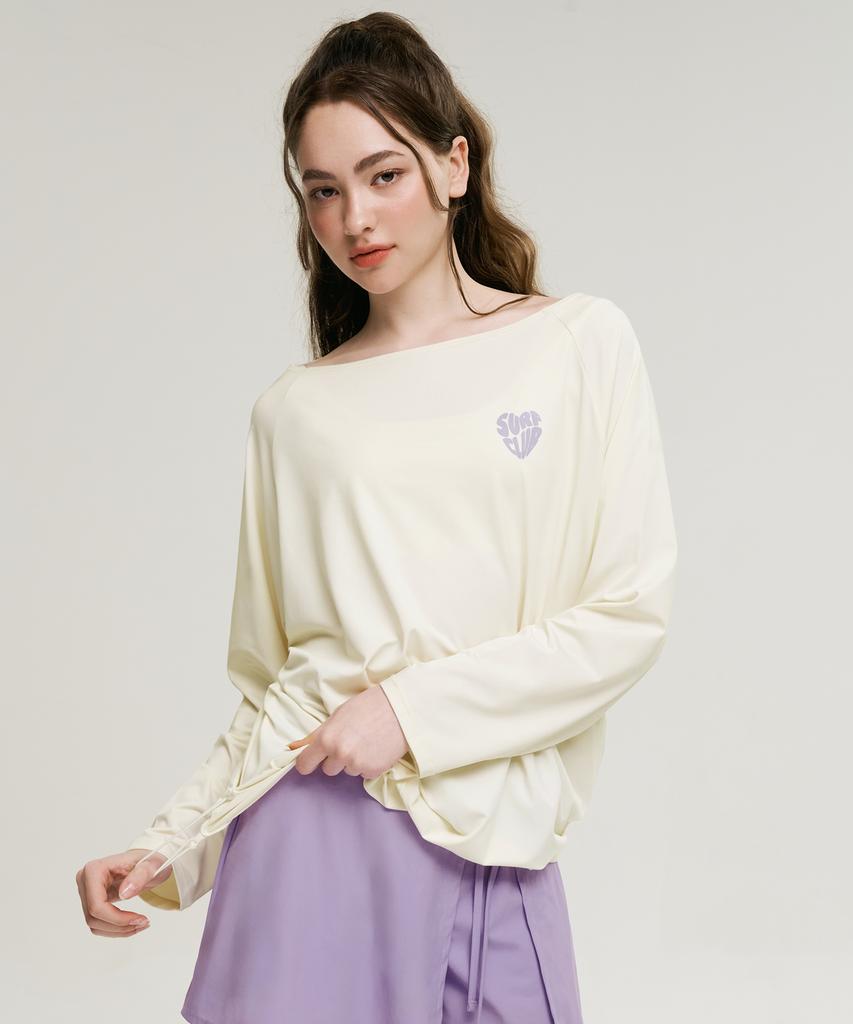 Leijibi Cotton Candy String Oversized Women'S Long Sleeve Rash Guard Coconut Milk