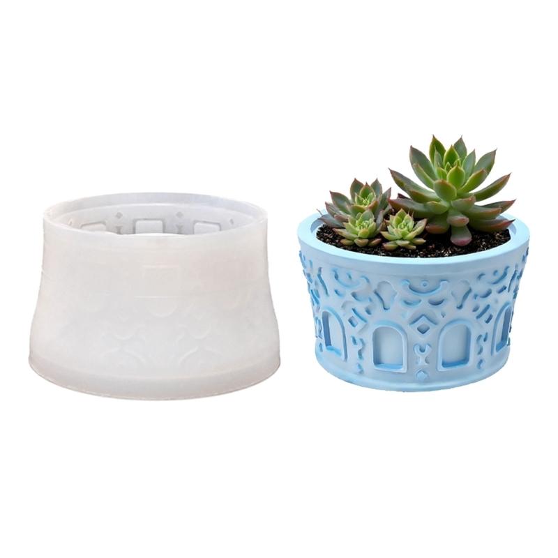 Round Silicone Planter Mold Unique Flower Pattern Easy Demolding Reusable For Indoor Outdoor Decoration Crafting Project