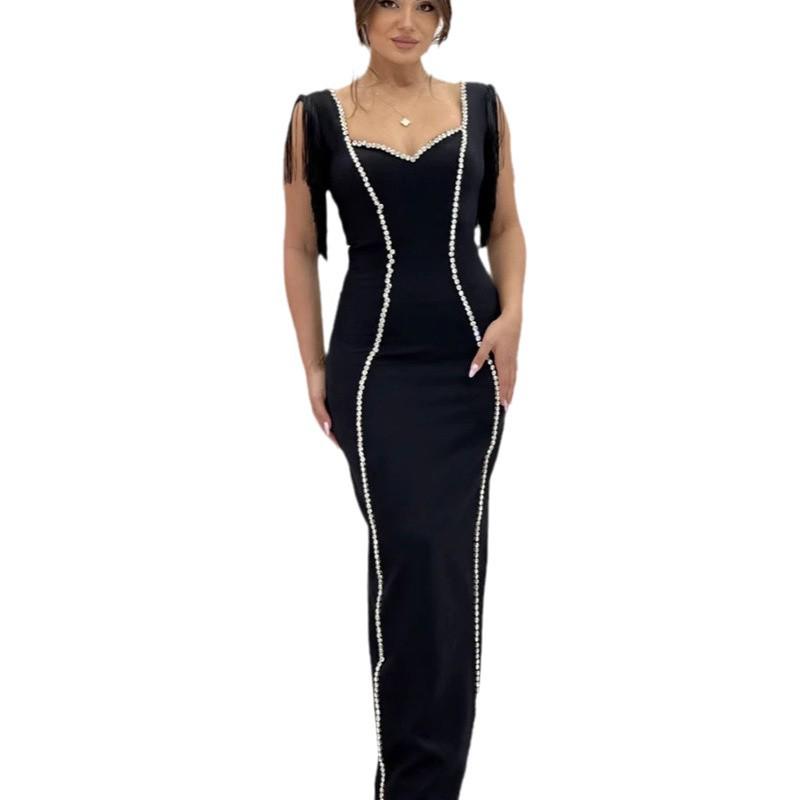 Elegant Rhinestone Tassel Sleeveless Bandage Dress