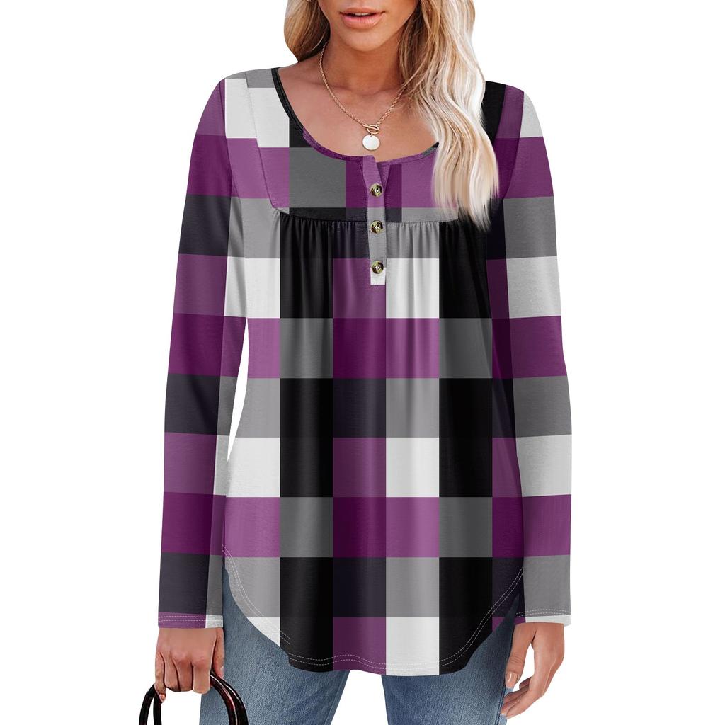 Γυναικεία Μπλούζα Τούνικ Μακρυμάνικη Φαρδιά Μπλούζα Καθημερινή Oversized Μπλούζα Πλισέ Τούνικ Κουμπωτή Καθημερινή Γυναικεία Μπλούζα με Μοτίβο