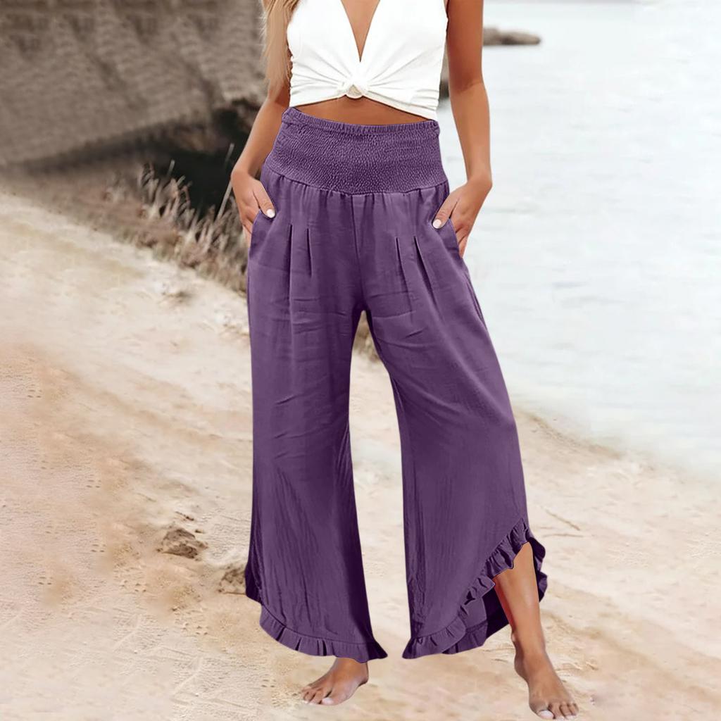 Womens Palazzo Pants Summer Casual Flowy Wide Leg Trousers Beach Travel Vacation Outfits