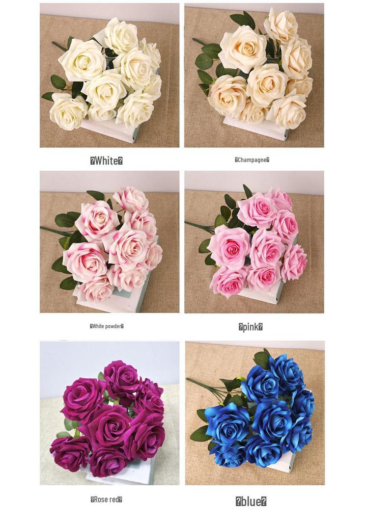 Cross Simulation 9-Head Velvet Rose Wedding & Home Decoration Artificial Flowers