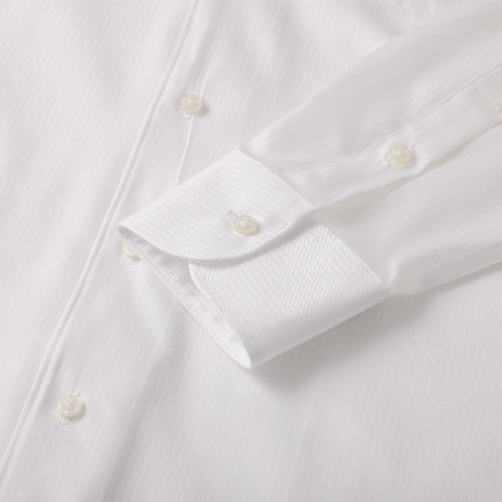 HITOYOSHI Easy Care Shirt Long Sleeve 10 Sizes Dobby Hitoyoshi Dress Shirt Cotton LB-PB1 [Button Down/White Stripe/40-82] Men's 100%