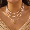 Bohemian Starfish Shell Conch Pendant Necklace For Women Men Irregular Imitation Pearl Crushed Stone Beads Choker Summer Jewelry
