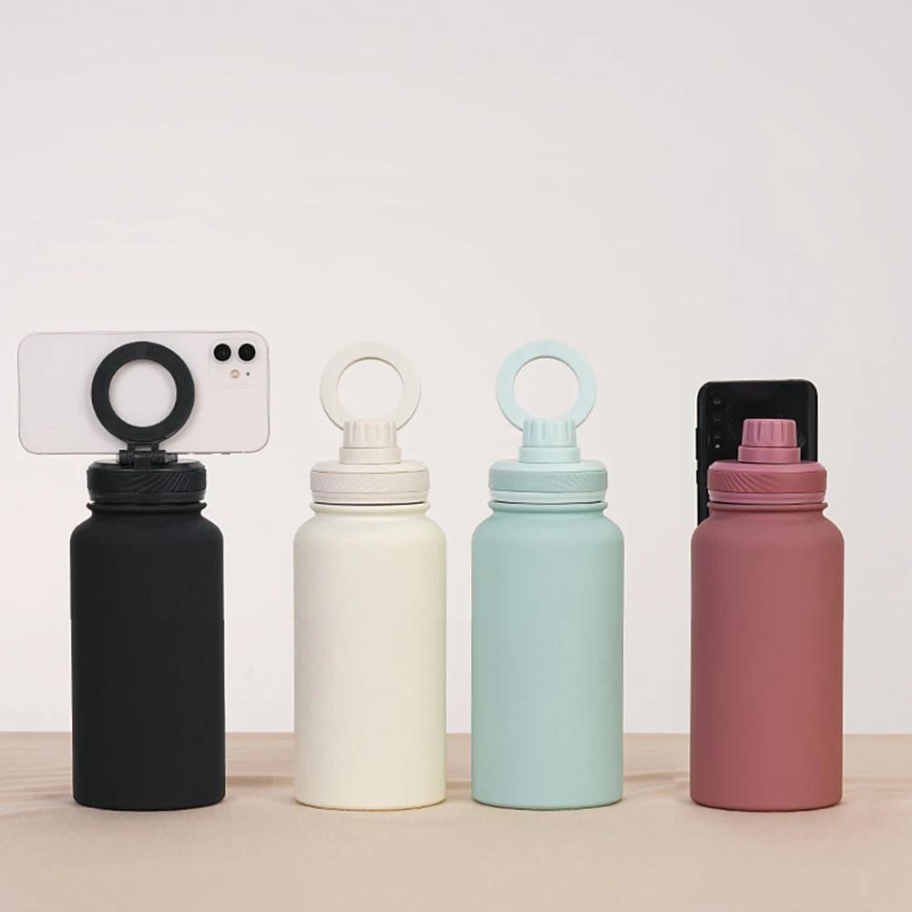 650ml Sports Water Bottle with Rotating Phone Holder Stainless Steel Double Vacuum Insulated Bottle for Outdoor Sports