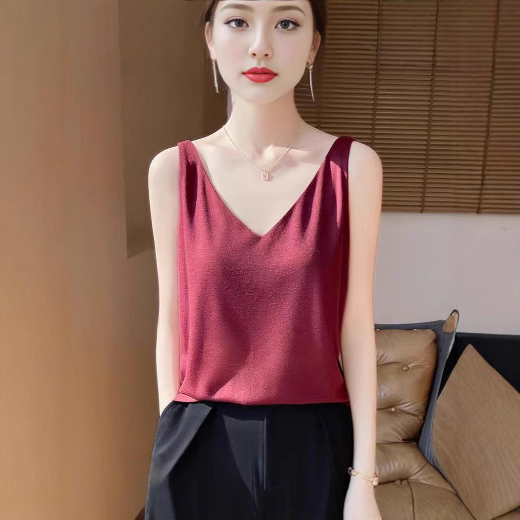 

Women s Satin Sleeveless Camisole – Non-Silk Innerwear, Small Vest with Beautiful Back Design for Summer. M