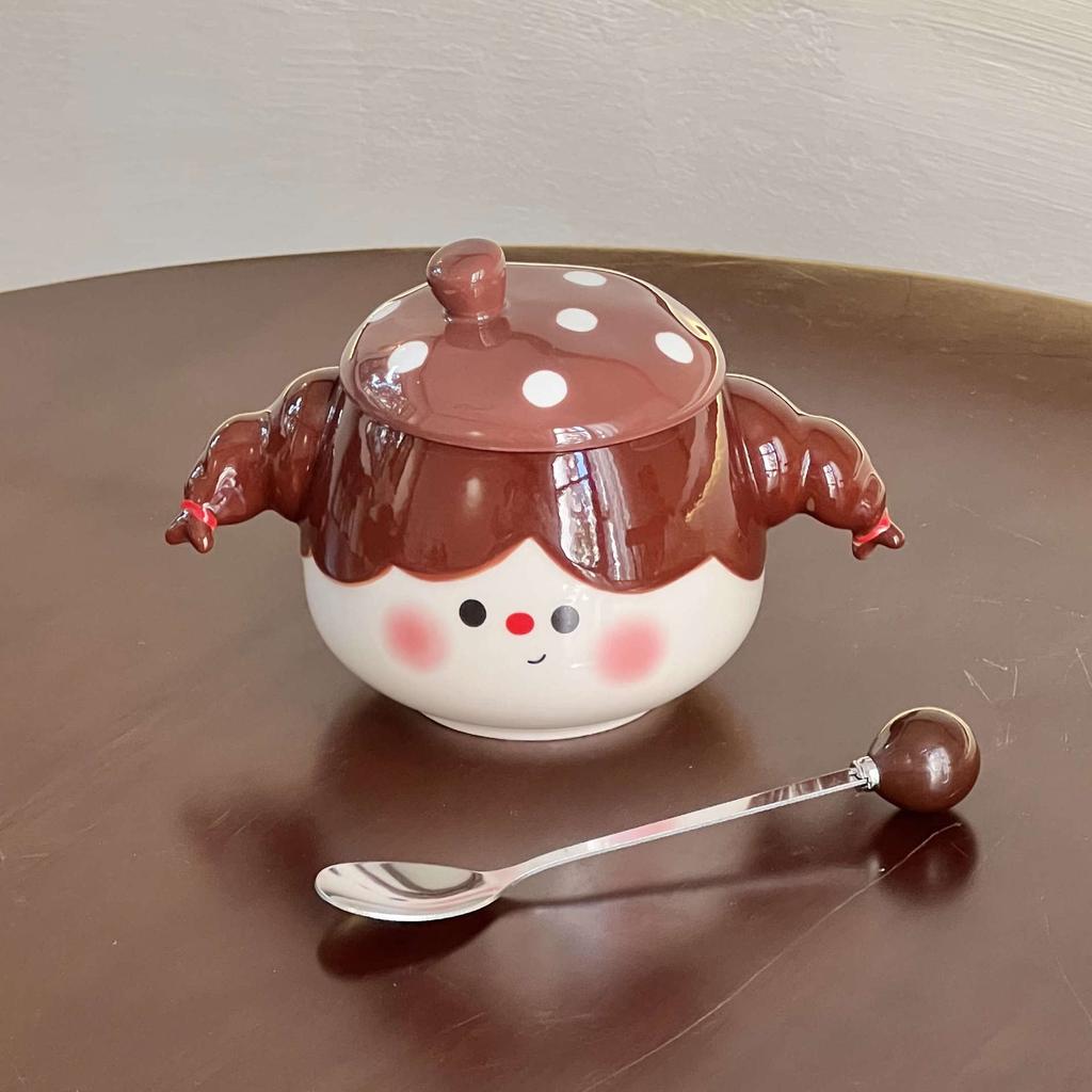 Hochwertiger geflochtener süßer Keramiktasse für kleine Mädchen mit Deckel Löffel Paar Frühstück Kaffeetasse Büro Wasserbecher