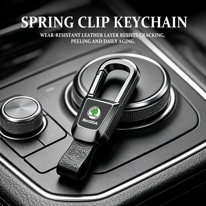 For Skoda Alloy Car Keychain Key Chain Leather Key Ring Octavia A5 A7 RS Fabia Superb Rapid Karoq xknp33
