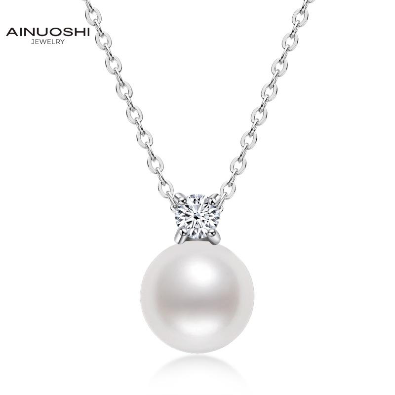 Freshwater Pearl & Diamond-Set Silver Pendant Necklace for Women