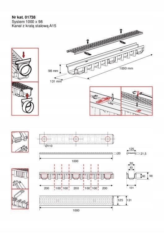 Lineare Entwässerungsrinne mit Stahlrost 1000x98mm