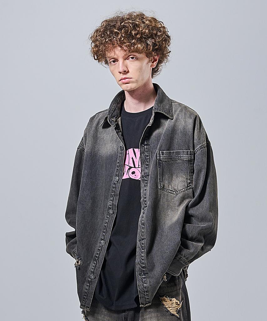 Otherfits Vintage Washed Denim Shacket (Black)