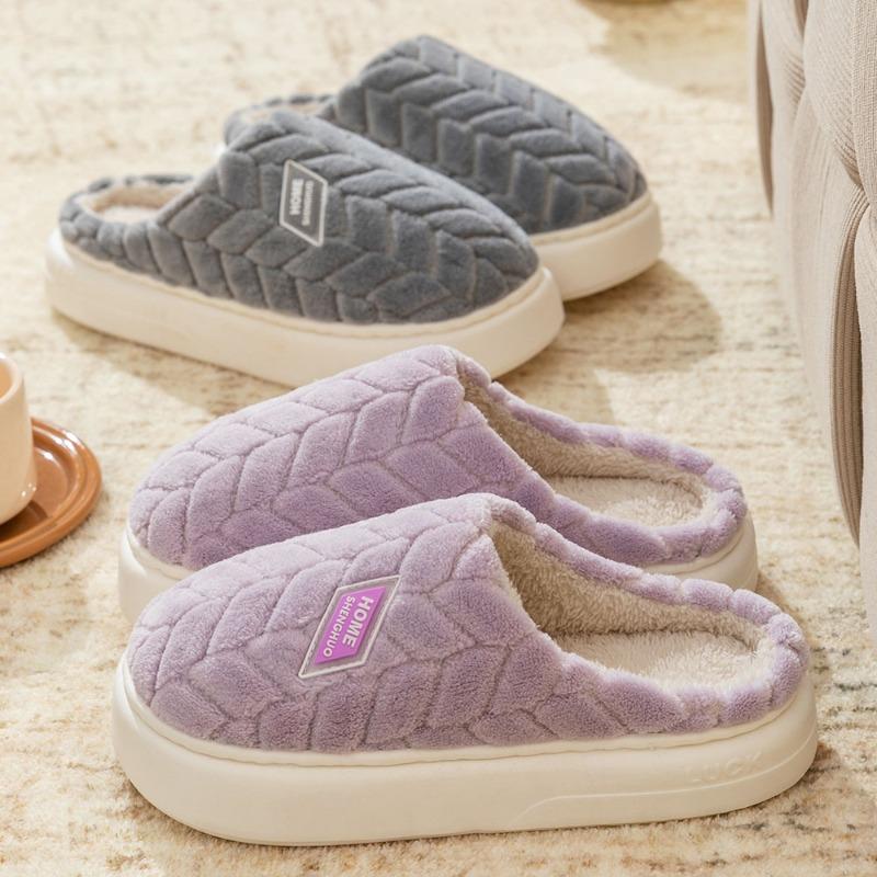 New Fleece Slippers, Women's Plush Home Anti-slip Thickened Warm Cotton Shoes