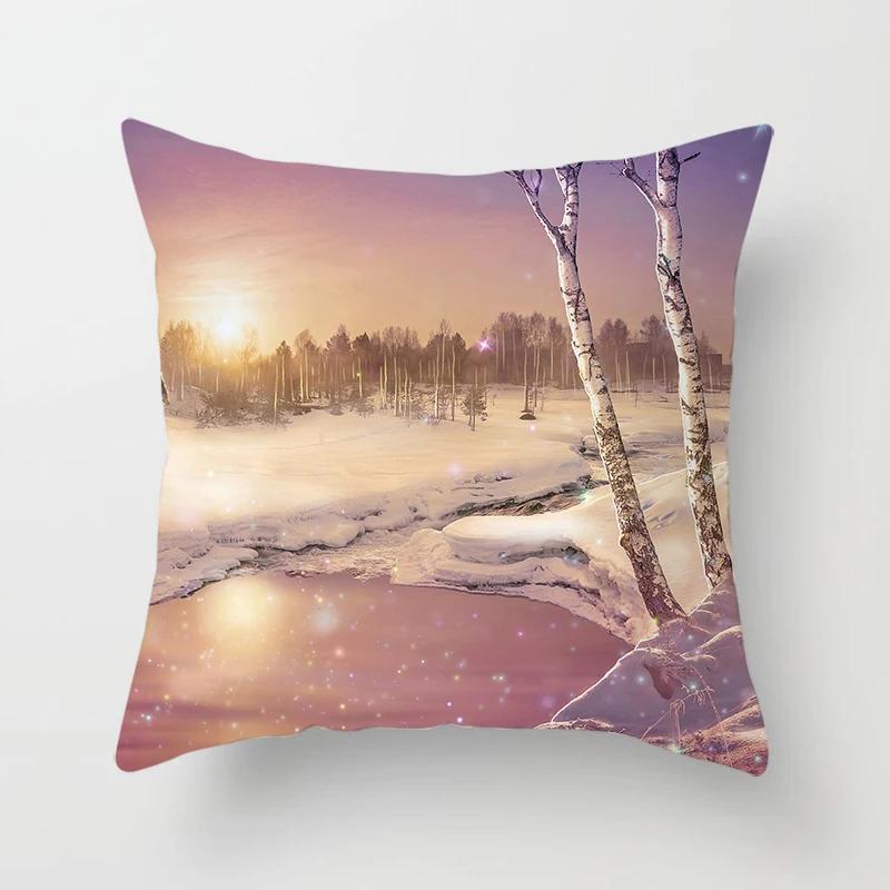 Home Decor Winter Scenes Pillow Covers for Cozy Decor Pattern Cushion Cover Suitable for Sofa Bedroom Car Pillow Cover