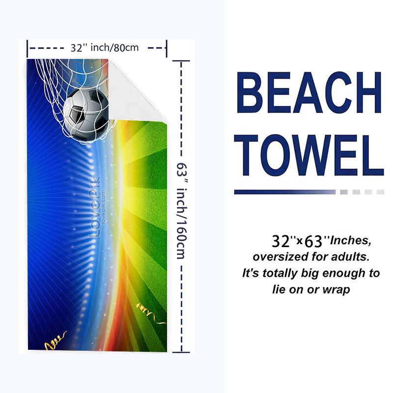 Soccer Print Beach Towel, Large Soft Quick Dry Towel for Beach Camping Swimming