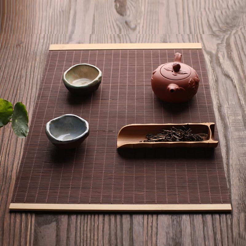 Chinese Japanese Style Tea Mats Natural Hand-woven Bamboo Table Runner Placemat Insulation Pad Kung Fu Tea Set Home Office Decor