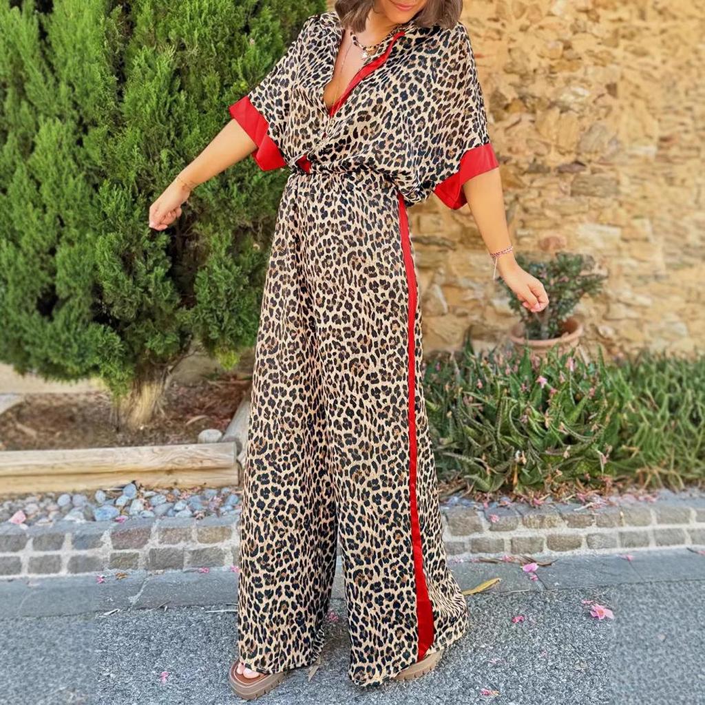 European & American Women's Fashion Leopard Print Luxury Two-Piece Set