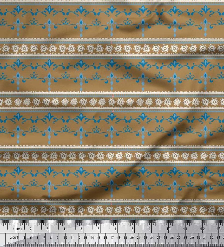 Soimoi Japan Crepe Satin Fabric Stripe,Floral & Filigree Damask Decor Fabric Printed Metre 42 Inch