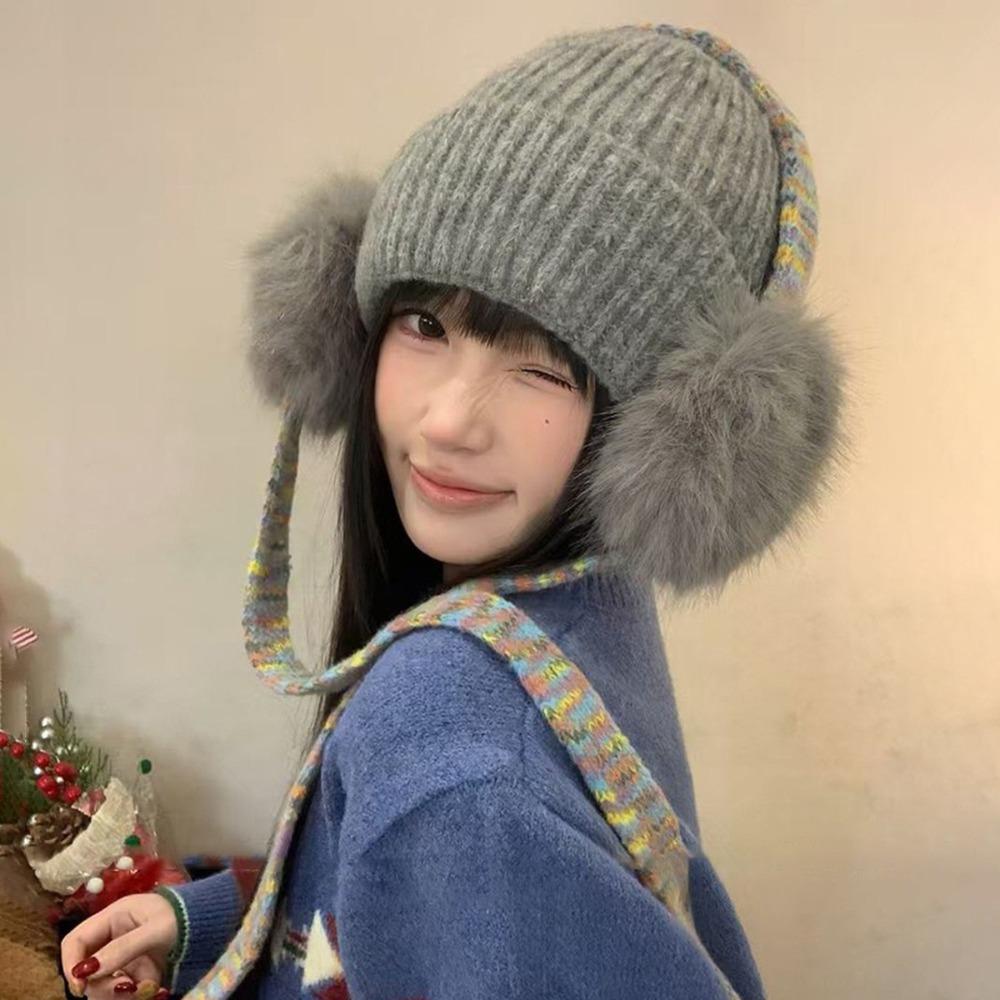 Knit Ear Flap Beanie Cuffed Cuffed Winter Hat Retro Ear Flap Hat For Women
