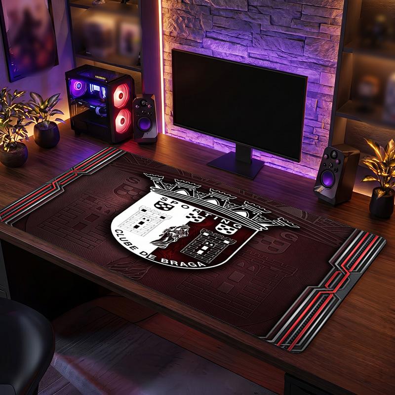 Braga FC Theme Pattern Mouse Pad, Soccer Logo Design XXL Gaming Desk Mat Non-Slip Computer Mouse Pad