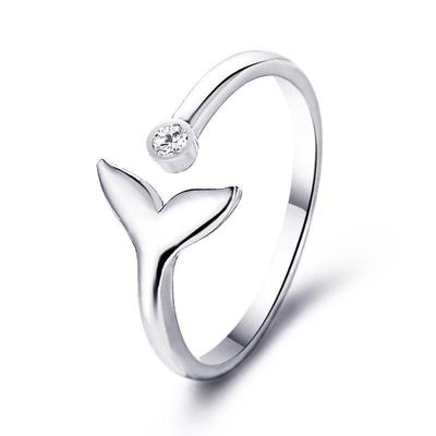 Mermaid Wave Rhinestone Fishtail Openable Ring