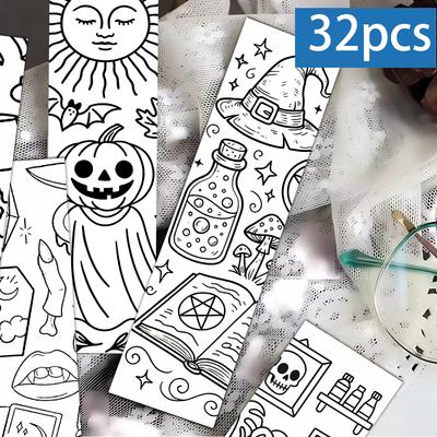 32pcs, Coloring Halloween Bookmarks, Suitable for Back-to-school Season, Christmas, Halloween, Teachers, Readers, and Birthdays.
