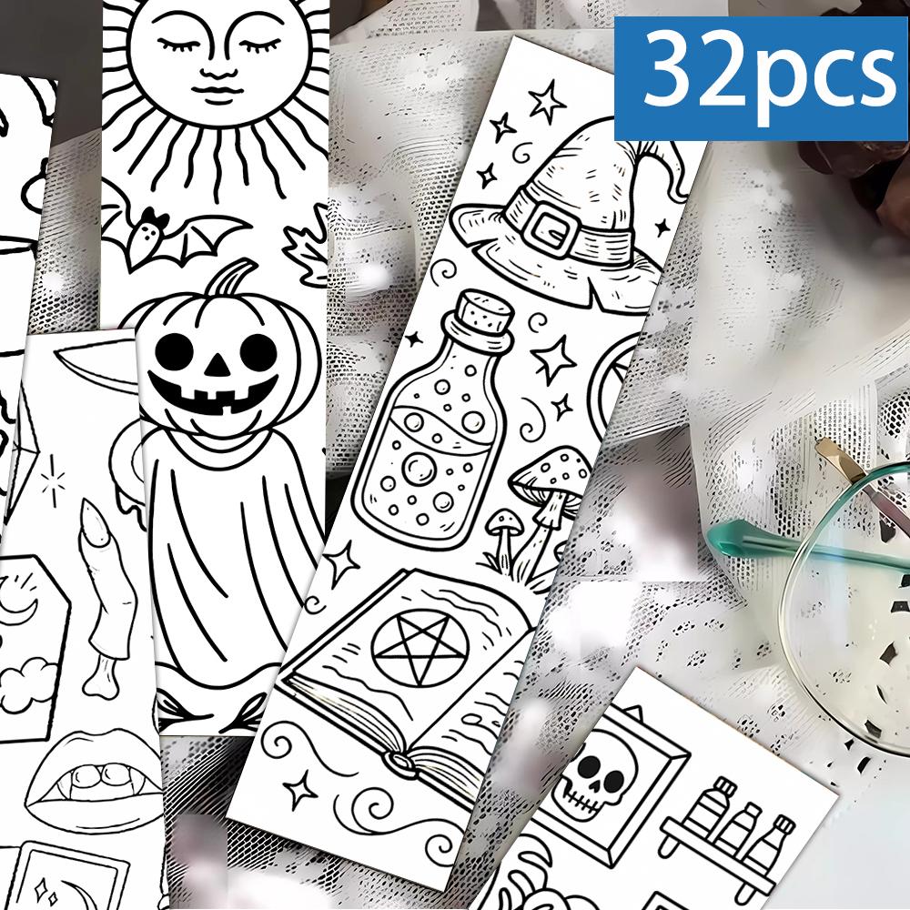 32pcs, Coloring Halloween Bookmarks, suitable for back-to-school season, Christmas, Halloween, teachers, readers, and birthdays.
