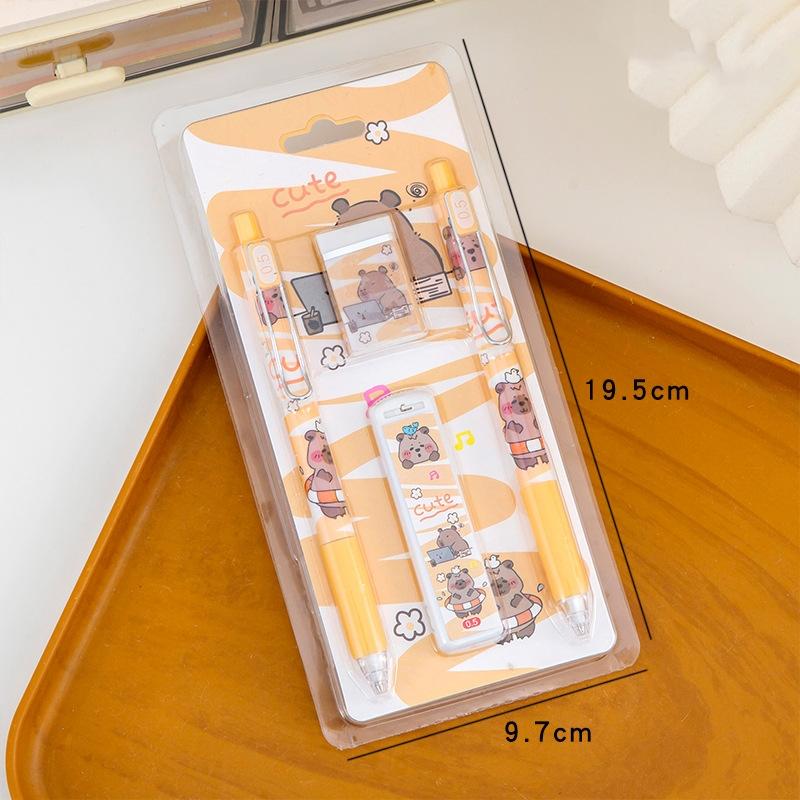 Cute Cartoon Capybara Automatic Pencil Boxed With Eraser Creative Kawaii Kapibala Automatic Pencil Set Student Stationery Gifts