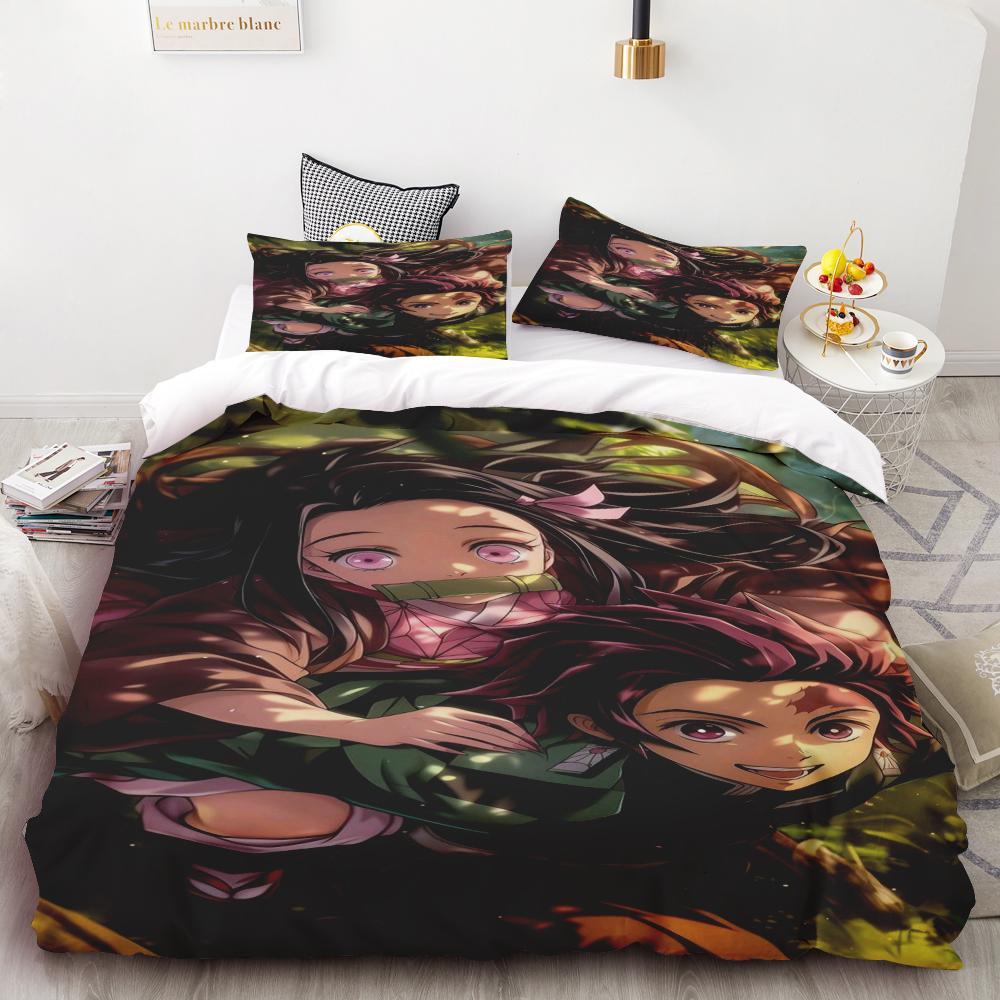 Duvet Cover Anime Demon Slayer Duvet Cover Comforter Bed Linen Single Twin Full Queen Size Kids Girl Boys Gift Queen/King Soft