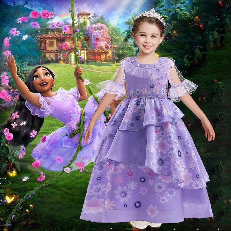 Encanto Isabela Kids Deluxe Puffy Yarn Princess Costume Perfect For Halloween Carnivals And Fancy Dress Parties!