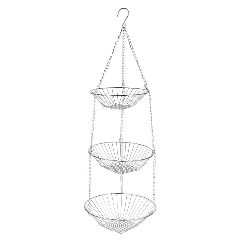

3 Layer Hanging Wire Basket Organizers for Fruits Vegetables Storage in Kitchen Bathroom Garden Feature Adjustable Chains Durable Metal Rusts Proof