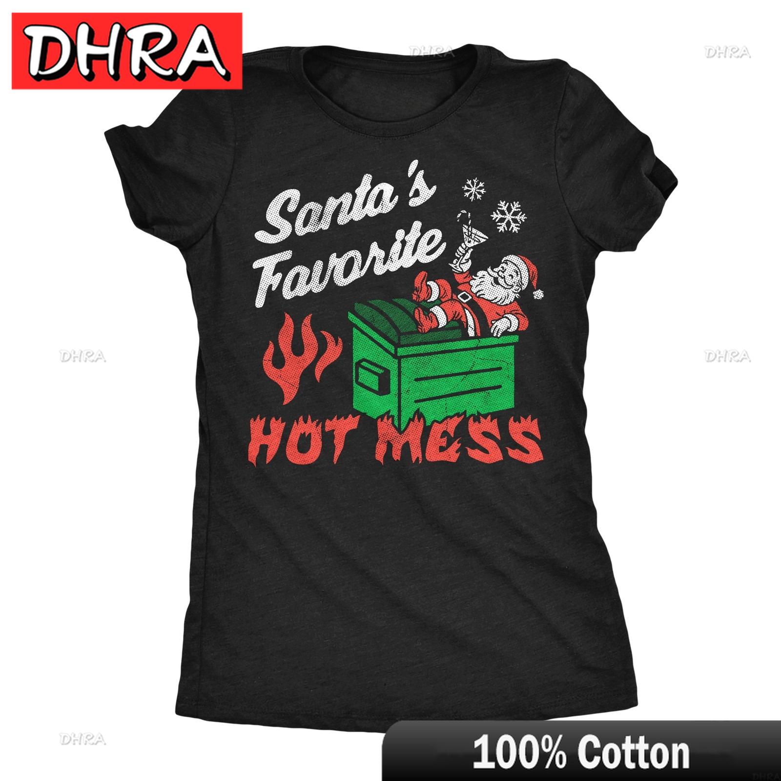 Womens Funny T Shirts Santas Favorite Hot Mess Sarcastic Christmas Graphic Casual Top T Shirt Urban Retro Aesthetic Streetwear S