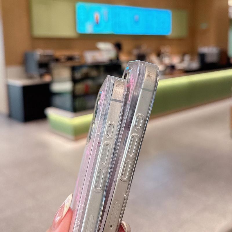 Glitzernde transparente Anti-Fall-Hülle mit rosa Schleifenmuster für iPhone 16 Pro Max 15 Plus 14 Pro 13 12 11 Weiche stoßfeste Silikon-Handyhülle