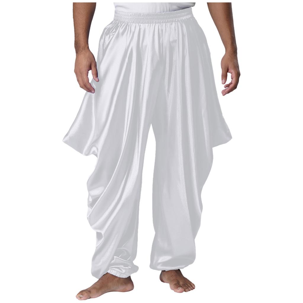 Herren Arabischer Prinz Haremshose Elastischer Bund Satiniere Weite Hose Cosplay Modebekleidung