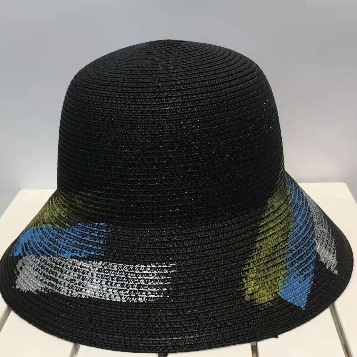 

Woman FISHERMAN HAT CAP Sun Beach Summer Hat Collapsible Straw Hats Outdoor Vacations Doodle Sunhat чёрный