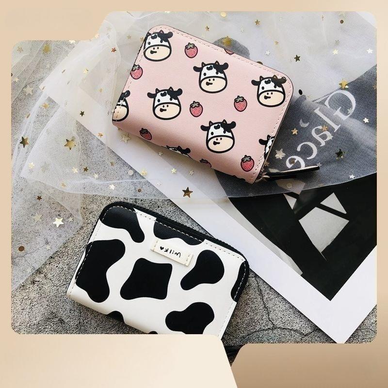 Cartoon Cow Cattle Short Ladies Multi-card Slot Coin Purses Student Cute Triple Fold Wallet Pu Leather Wallet Women