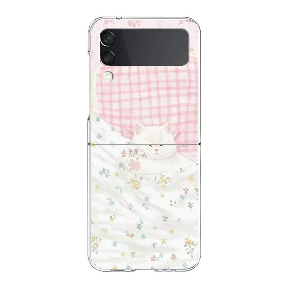 Transparent Phone Case For Samsung Galaxy Z Flip 3 4 5 6 7 Hard Folding PC Z Flip3 Flip4 Cover Dog Cat Couple