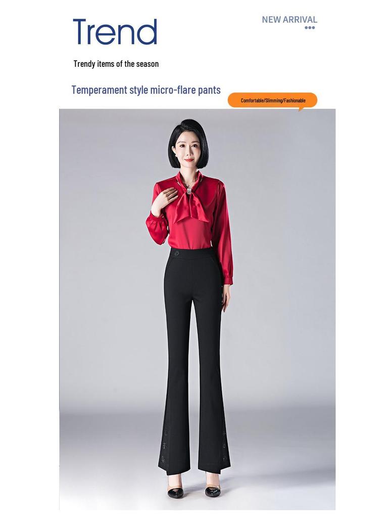 Women's Micro Flare High Waist Elastic Pants - Slimming, Fashionable, Casual Spring/Summer Trousers for Middle-Aged Moms (5X).