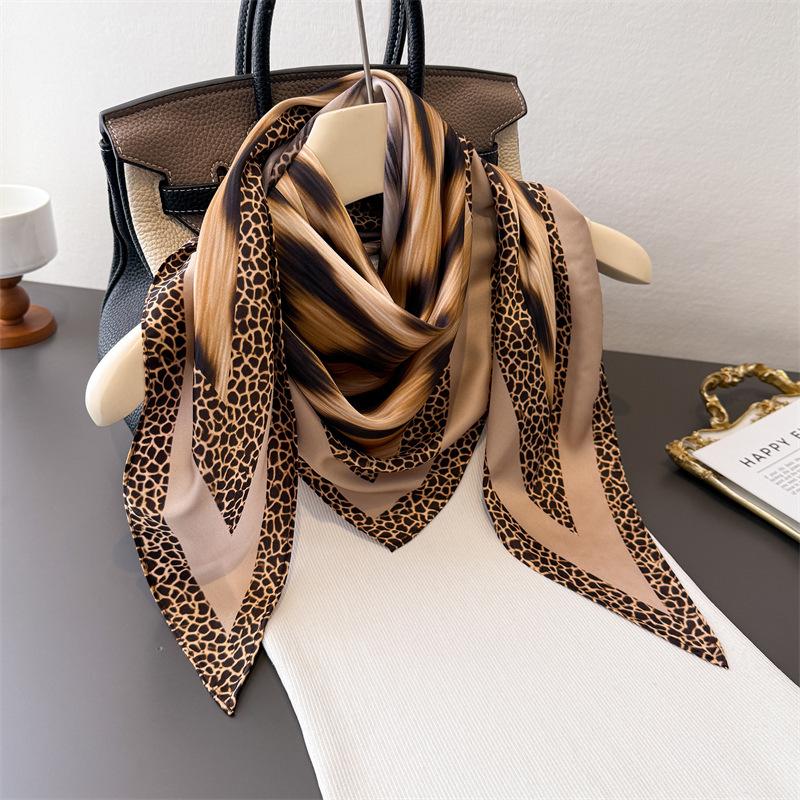 Leopard print triangle scarf imitation silk printing sunscreen shawl waist scarf silk scarf scarf headscarf women
