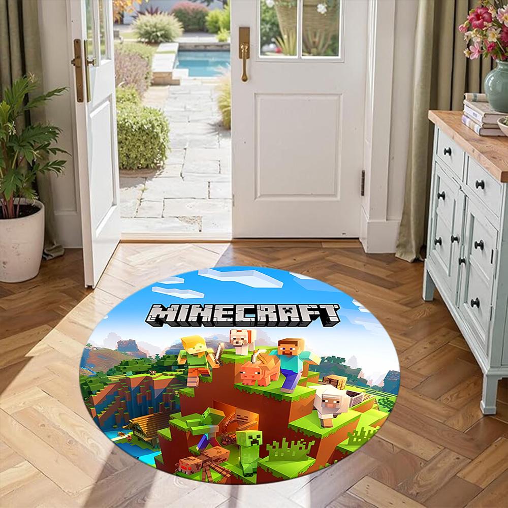 Minecraft Round Floor Rug Suitable for Bedrooms Foyer Game Room Study room Antislip Round Carpet Anime Office Decor Gift for Festivals