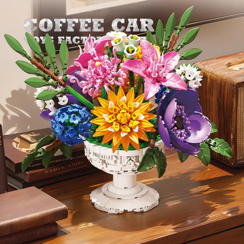 Non-Toxic Creative Bonsai Building Blocks Bouquet Decoration Moon Flower Moc Bricks 3D Model Diy Eternal Plant Kids Toys Children Friend Gifts