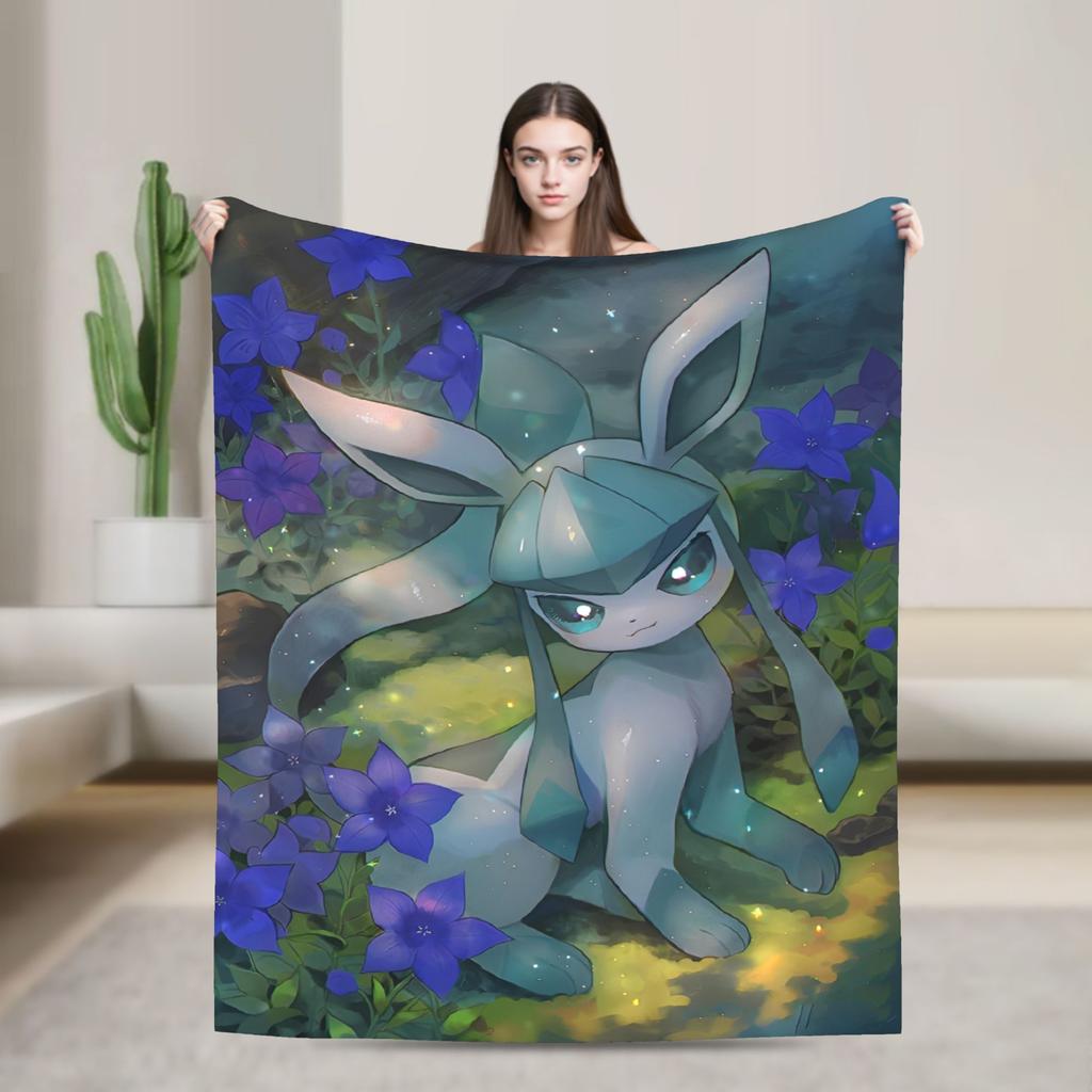 Manga Glaceons Nacht-Thema Decke Reise Büro Flanell Überwurfdecke Für Draußen Warm Weich Pokemon-Design Qualität Tagesdecke Geschenk
