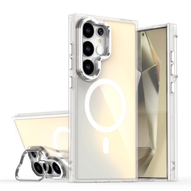 For Magsafe Magnetic Luxury Solid Color Border Lens Holder Phone Case For Samsung S25 Ultra S23 S22 S24 Ultra Plus FE Back Cover