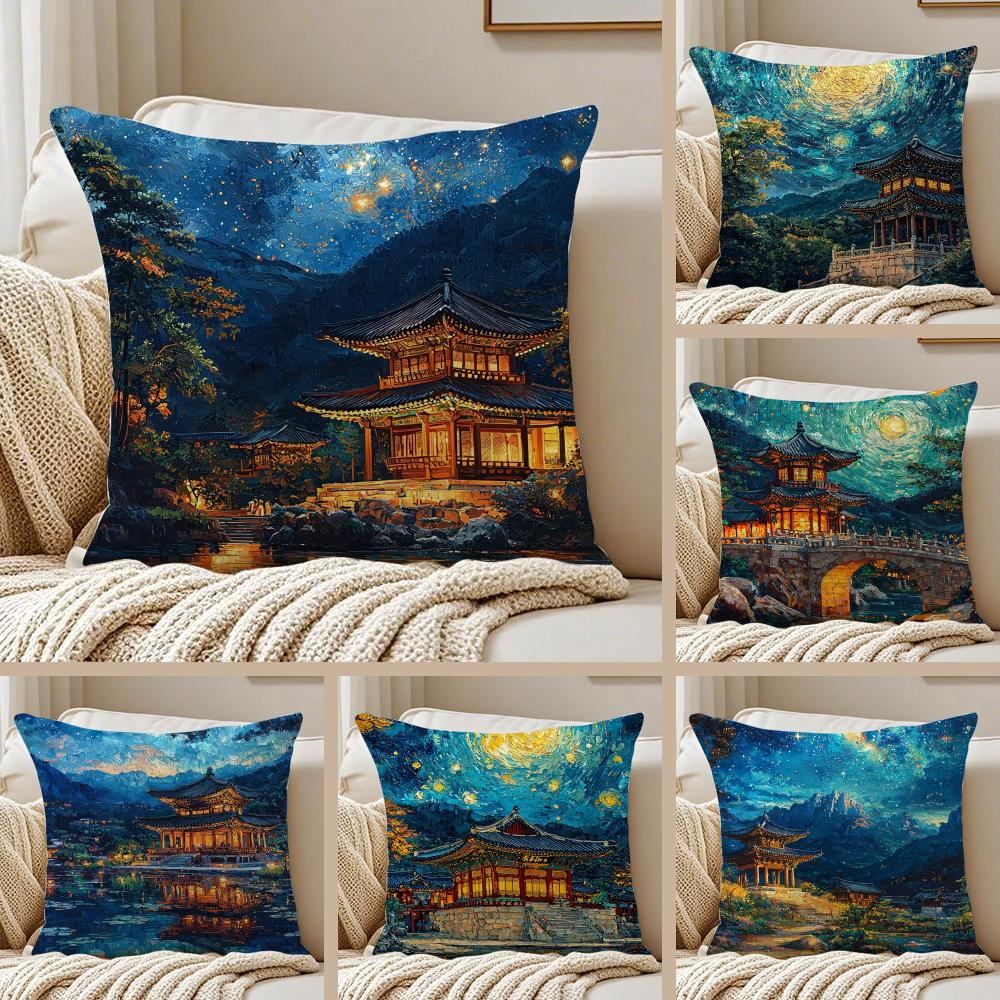 Culture Style Buddhist Temple Cushion Cover Pillowcase Antidustmite Living Room Sofa Decor Cushion Room