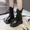 Fashion 2025 New Autumn Winter 9.5cm Chunky Platform Ankle Boots Women Motorcycle Boots Woman Thick Bottom Non Slip Leather Combat Boots