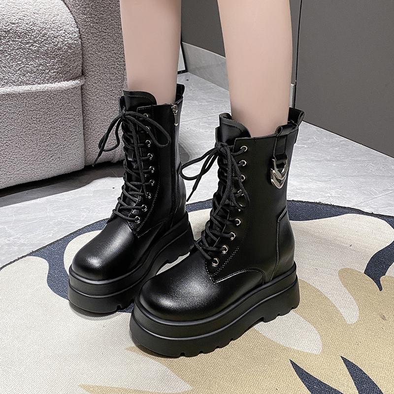 Fashion 2025 New Autumn Winter 9.5cm Chunky Platform Ankle Boots Women Motorcycle Boots Woman Thick Bottom Non Slip Leather Combat Boots