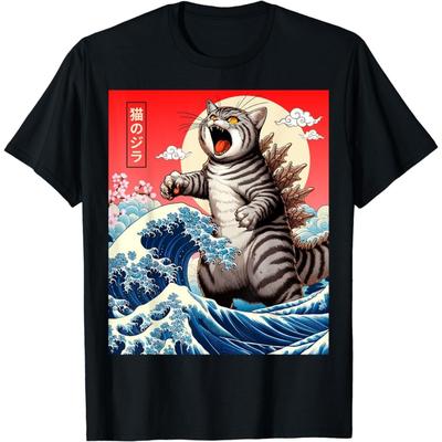 Catzilla Cat Vintage Japanese Art Funny Cute Cat Gifts T-Shirt