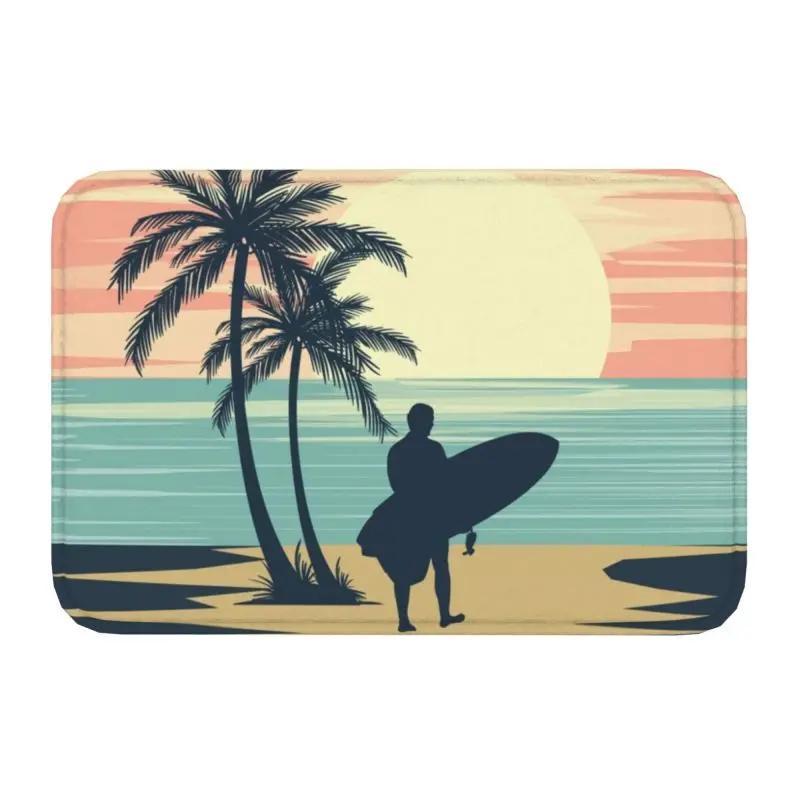 Retro Surfing Front Door Mat Anti-Slip Outdoor Absorbent Summer Beach Surfer Doormat Kitchen Balcony Entrance Rug Carpet